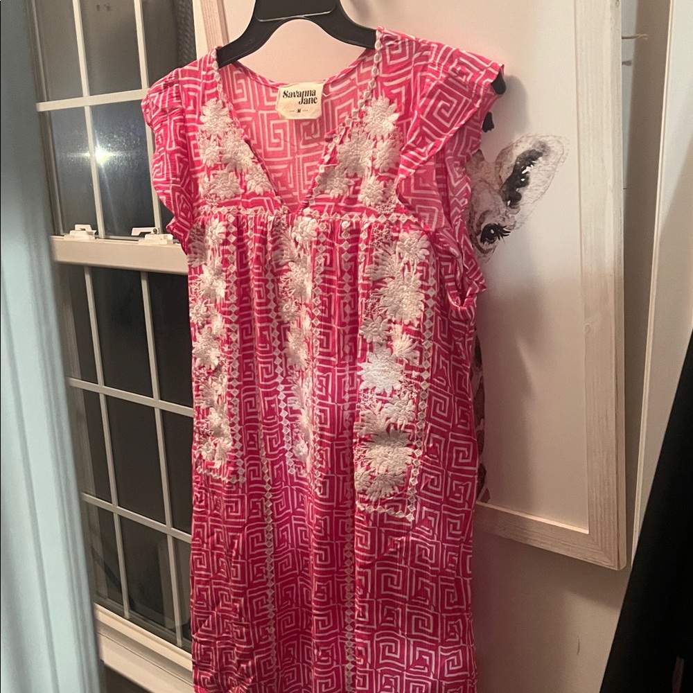 Savanna Jane Hot Pink Dress with White Floral Embroidery NWOT